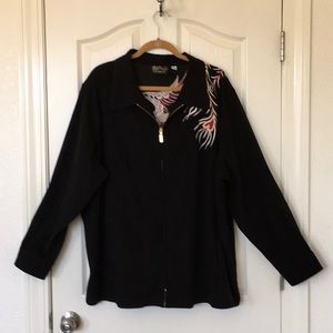 Bob Mackie Woman’s 3X Velour Embroidered Jacket Long Sleeves Zipper